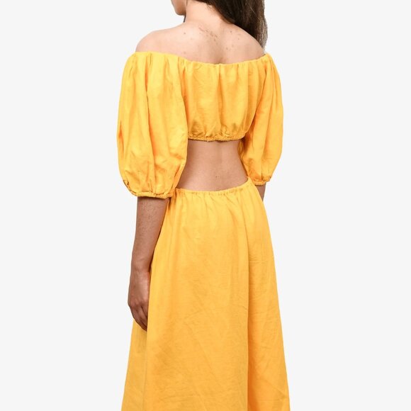 FARM RIO !  LINEN Cut Out Puff-Sleeve Maxi DRESS SZ M - Picture 5 of 15